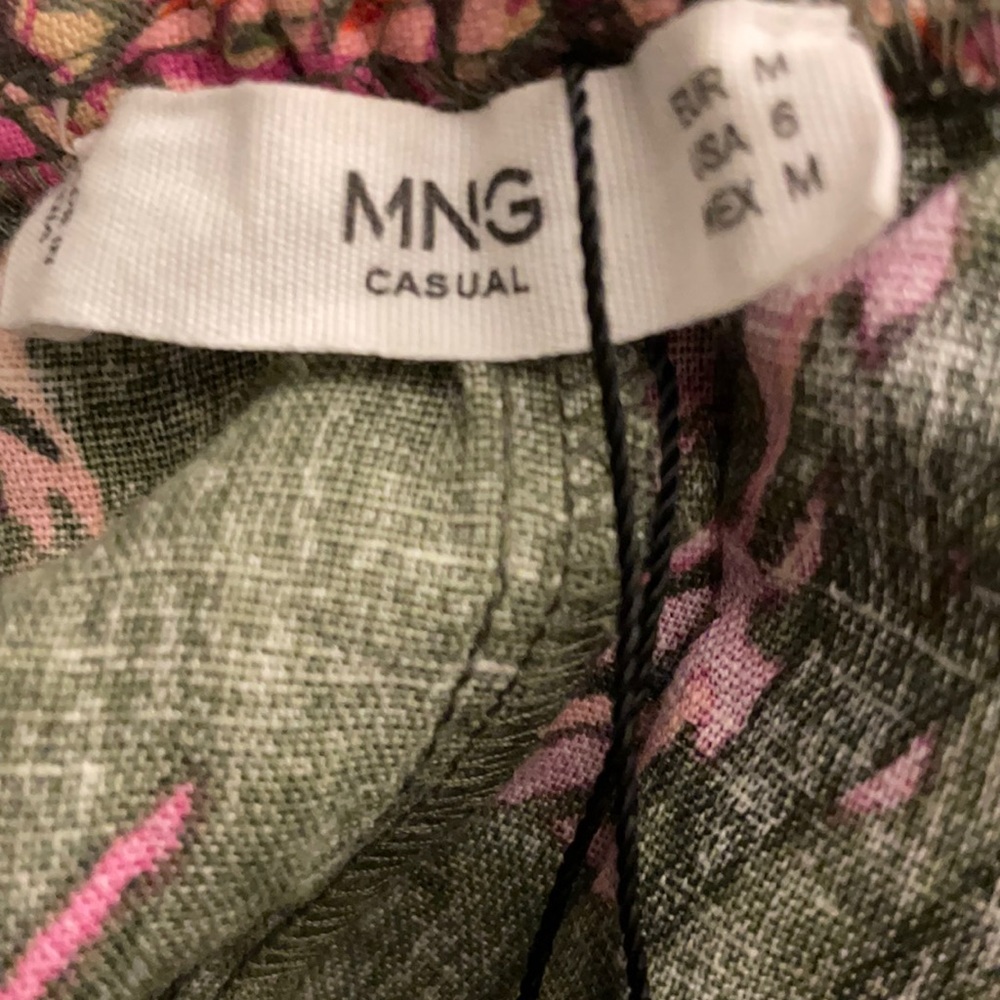 MNG Casual for Mango Linen Blend Pelican Print Cold Shoulder Dress size 6 - Picture 6 of 10